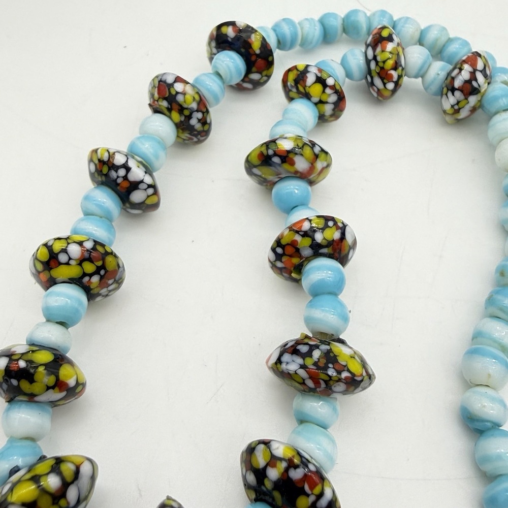 VTG Venetian Murano Glass Necklace Multicolored Blue Beaded Estate Rare